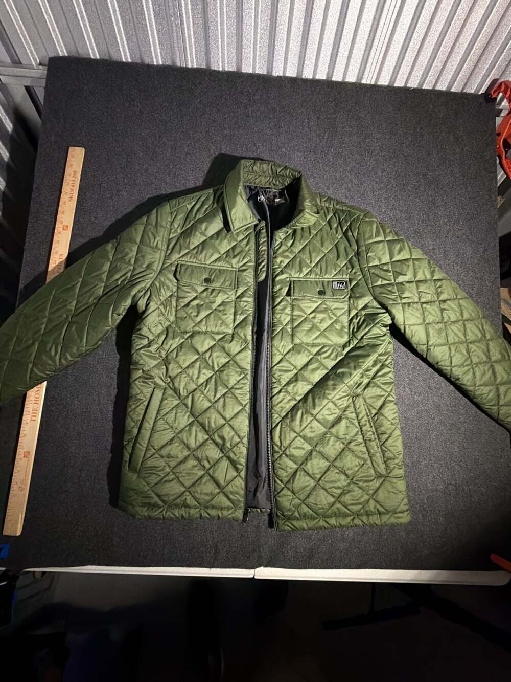 Fintech Men's Diamond Quilted Utility Jacket Olive Green